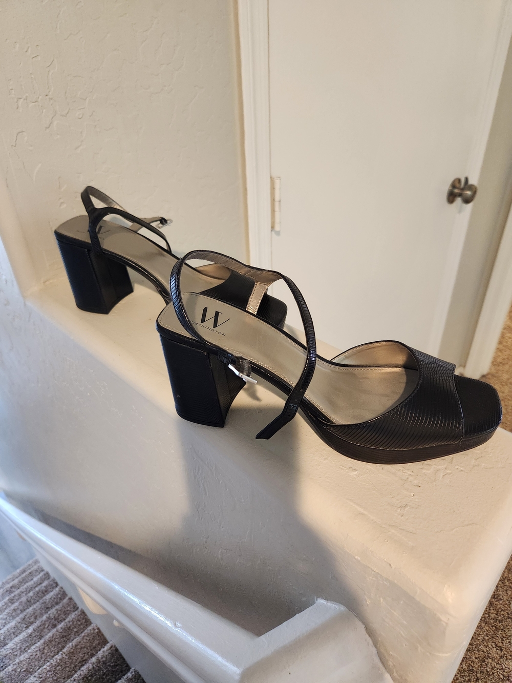 Worthington Black Textured Block Heel Sandals